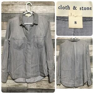 Cloth & Stone Tencel Button Up Shirt Women’s S Gray Roll Sleeve Split Back